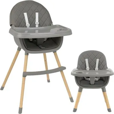 Produktbild von Laavir® Hochstuhl Grau - Multifunktionaler Kinderstuhl Holz 2in1 - Verstellbares Esstablett - Verstellbarer 5-Punkt-Gurt