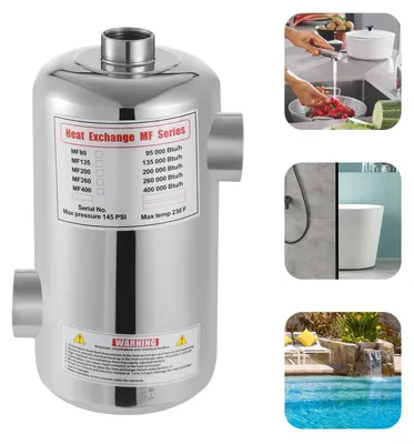Produktbild von Poolheizung - Wärmetauscher 28 kW - Eintauchheizer für Pools bis 150 m³ - 304 Edelstahl Gehäuse - mit Thermostat - Silber