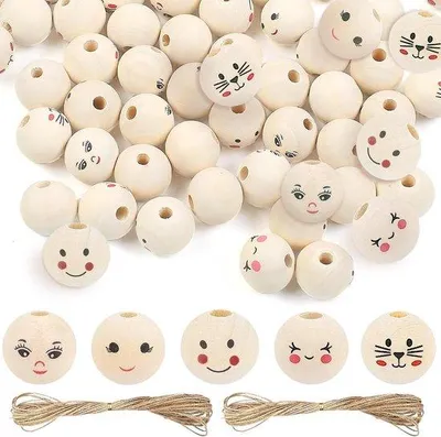 Produktbild von Holzschmuckkralen mit Gesichtern 20 mm - Handwerk-Accessoires - Bastelkralen - 5 Stile - 100 Stück