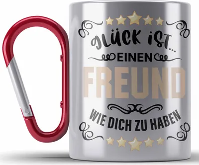 Produktbild von Trendation - Bester Freund Edelstahl Tasse Karabiner Geschenk Beste Freunde Bester Freund Der Welt Geschenkidee (Rot)