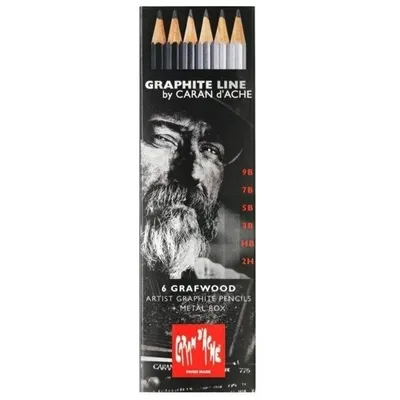 Obrázek produktu pro Umělecká sada grafitových tužek "Graphite Line", 6 ks (9B,7B, 5B, 3B, HB, 2H), CARAN D'ACHE 775.306