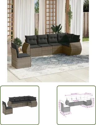 Produktbild von The Living Store 6-tlg. Garten-Sofagarnitur mit Kissen Grau Poly Rattan