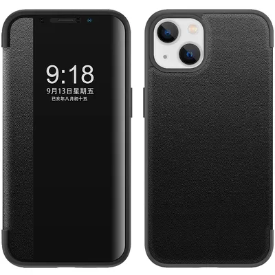 Obrázek produktu pro Pouzdro pro iPhone 14 tenkéPolyuretankožené klopové pouzdro s okénkem pro zobrazení černé