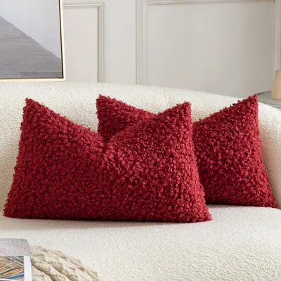Produktbild von 2er Set Kissenbezüge Teddywolle Bouclé 30x50 cm Bordeaux