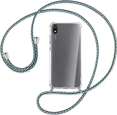 Produktbild von Handykette Backcover-Schutzhülle mit Band (Metall silberfarben) für Xiaomi Redmi 7A - grün/blau/weiß