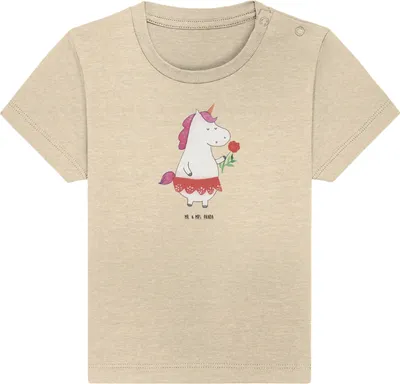 Produktbild von Mr. & Mrs. Panda Babyshirt Einhorn Dame 0. - 6. Monat - Natural Raw - Geschenk, Kinder Shirt, Trennung, Unicorn,  T-Shirt, Frau, Einhörner, Top, Lady, Bachelor