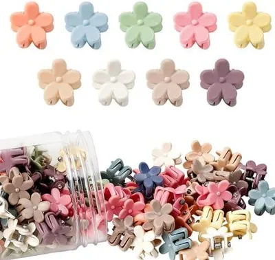 Produktbild von 100 Blumen-Haarklammern aus Kunststoff, Mini-Haarclips, 1.3x1.3cm kleine Blumen-Haarspangen, bunte niedliche Haarspangen mit starkem Halt für feines, dünnes und dickes Haar