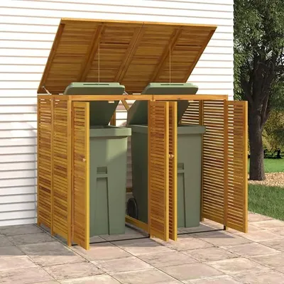 Produktbild von Mülltonnenbox 2 Tonnen Holz Mülltonnenbox 2er Mülltonnenverkleidung Mülltonnecontainer Mülltonnenbox Massivholz Akazie-2 Tonnen