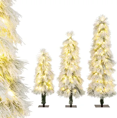 Produktbild von COSTWAY 3er Set Künstlicher Weihnachtsbaum 90/120/150cm,  Tannenbaum mit Schnee & warmweißen LED-Leuchten, Christbaum Kunstbaum Weihnachten Weiß