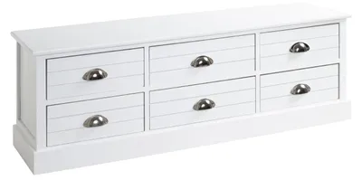 Kommode mit 6 Schubladen, weiß, Massivholz/MDF, 115x40x30 cm