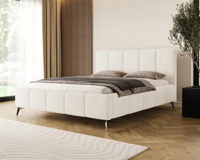 Image de Chilly Möbel Design Lit Miria - Lit rembourré avec cadre en métal, coffre et rangement 160x200 cm / Bouclé Soft / Blanc