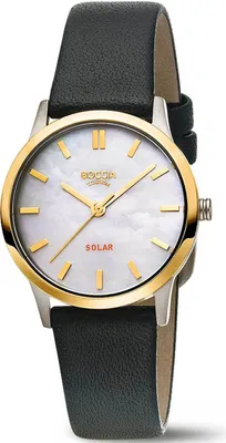 Produktbild von Boccia Damen Armbanduhr Solar 3363-02 Titan bicolor Lederband schwarz