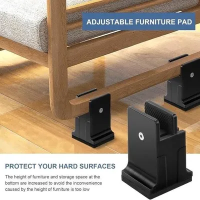 Produktbild von Verstellbare Bett- und Tischerhöhung 8,6 cm – Schraubklemme für Sofabeine – Für quadratische/runde Stuhlbeine – Schwarz