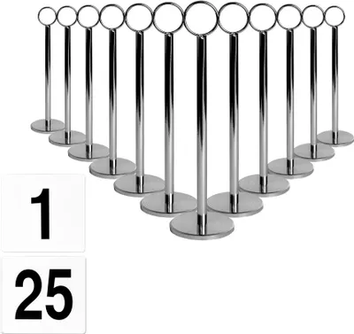 Produktbild von 25x Silbertischnummern mit 20 cm Halter - Hochzeitsplatzkartenschild Stand Set, Fotomenü -Anzeige, Metall Party -Dekoration - nach Argon -Tabellengeschirr