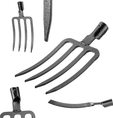Produktbild von KADAX Gartenforke zum Umgraben und Auflockern, Grabgabel ohne Stiel, Grabforke aus gehärtetem Stahl, Leichte Heugabel, Mistgabel, Forke, Spatengabel (Schwarz 4 Zinken)