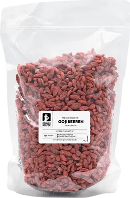 Produktbild von Goji Beeren, getrocknet, ganz, Trockenfrüchte ohne Zuckerzusatz & ungeschwefelt, 1kg