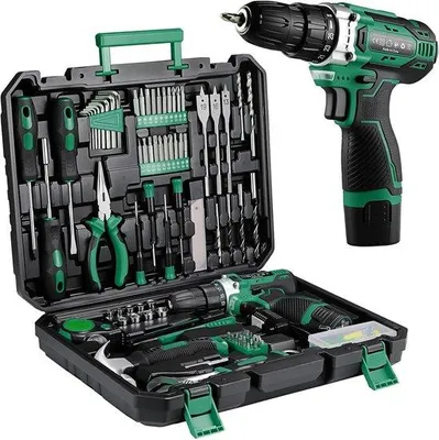 Productafbeelding van Gereedschapskoffer 138-delig met Accuschroevendraaierset en 12 V Accu - Boorschroevendraaier en Gereedschapsset voor Huisreparaties en A