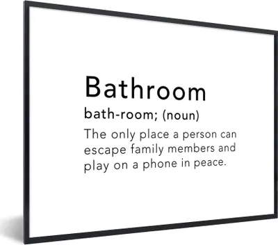 Produktbild von MuchoWow® Gerahmtes Poster Sprichwörter - Zitate - Der einzige Ort, an dem ein Mensch seinen Familienmitgliedern entkommen kann - das Badezimmer 40x30 cm - Poster mit Schwarzem Bilderrahmen Wandposter Rahmen Foto Bilder - Kunstposter - Wanddekorationen