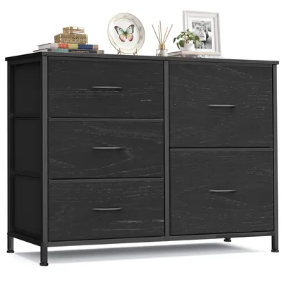 Produktbild von SONGMICS Kommode mit 5 Schubladen, Schubladenschrank mit Metallgestell, 98,7 x 30 x 74,7 cm, Schwarz