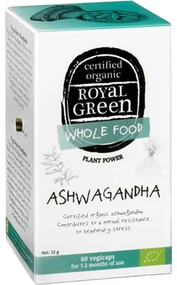 Productafbeelding van Royal Green Ashwagandha Bio (60 vega capsules)