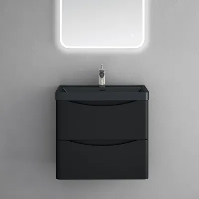 Produktbild von doporro Waschbeckenunterschrank Waschtisch mit Unterschrank Wandmontage Smile in matt schwarz, BTH: 60x42x50 cm, inkl. Mineralguss-Waschbecken