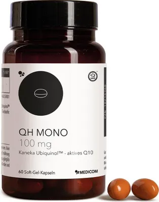 Produktbild von Medicom QH Mono 100 mg mit Ubiquinol (QH) - 60 Kapseln, Hochdosiertes bioaktives Coenzym Q10