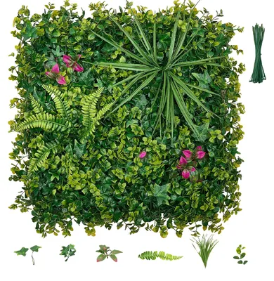 Imagen del producto de VEVOR, Set de 12 paneles de seto artificial de 50x50 cm, panel de pared vegetal en estilo 3D, pantalla de privacidad de PE, valla de privacidad, valla de seto, decoración de balcón con plantas artificiales para bodas, jardines exteriores, patios