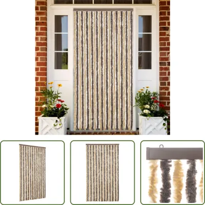 Image de The Living Store Rideau anti-mouches brun foncé et beige 100x220 cm chenille