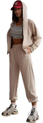 Produktbild von Damen Jogginganzug Freizeitanzug mit Kapuzenjacke, Beige/S/36