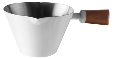 Produktbild von Espresso Messbecher Edelstahl mit Holzgriff und Skala, Weiß