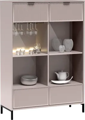 Produktbild von Highboard Vitrine in Kaschmir beige mit Rillenoptik LAURO-161