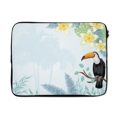 Produktbild von MuchoWow® Laptop Hülle 17 Zoll Laptoptasche Eine Illustration von tropischen Pflanzen mit einem Tukan - Zipper - Schutzabdeckung