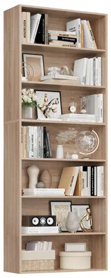 Obrázek produktu pro Knihovna 210 cm – volně stojící regál do obývacího pokoje – 7 polic – dřevo 60 x 23,5 x 209,5 cm – moderní minimalistický styl – dub