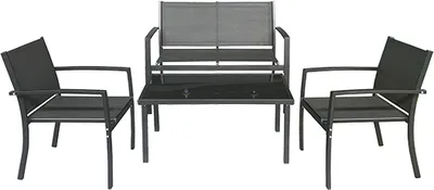 Produktbild von Lounge-Set schwarz mit 2 Stühlen, Sofa und Tisch aus Textilene und Sicherheitsglas