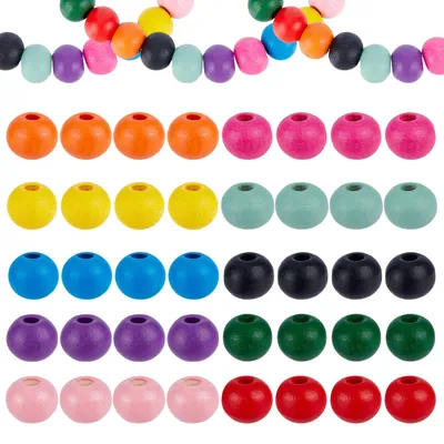Holzperlen-Set, 340–350 Stück, 10 Farben, 7x6 mm, rund