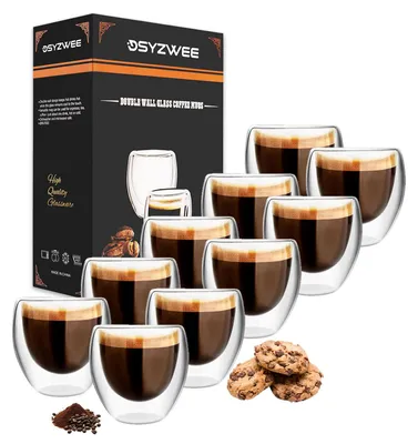 Doppelwandige Espressokopjes aus Borosilikatglas, 10 x 80 ml