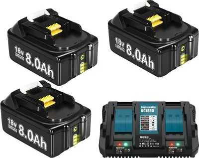 Obrázok produktu pre Náhradná batéria, kapacita 8000 mAh, kompatibilita s 18 V, nabíjačka 3x8,0 Ah1X6A