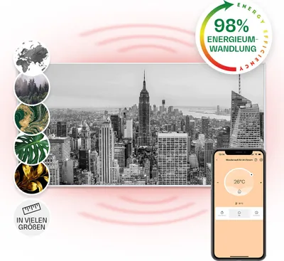 Image de Klarstein Air Art Smart Chauffage Infrarouge, 700W Radiateur Electrique pour Maison, Contrôle via l'Application IoT/WiFi, Détection de Fenêtre Ouverte, Chauffage Mural, Thermostat, Econome, Sans CO2