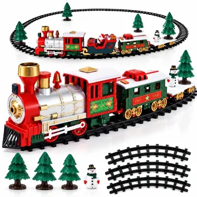Produktbild von Weihnachtszug Für Unter Den Weihnachtsbaum Mit 2,6 m Schienen Licht Musik Lokomotive Waggon Und Weihnachtsmann Schlitten