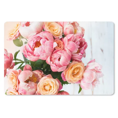 Produktbild von MuchoWow® Schreibtischunterlage Rosen - Pfingstrose - Orange 60x40 cm - XXL Mauspad - Großes Mauspad