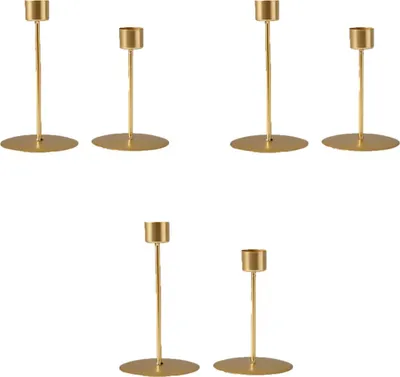 Produktbild von Metall Kerzenhalter 3er Set, Vintage Tisch Dekoration, Säulenform, Wohnaccessoire, romantische Deko, stabil, Goldfarben