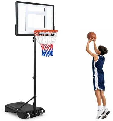 Produktbild von COSTWAY Basketballkorb Kinder mit Rollen, Korbhöhe 155–210 verstellbar, Basketballständer mit Sockel, Basketballanlage mit Ballhalterung, Schwarz
