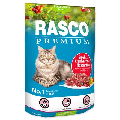 Obrázek produktu pro Krmivo Rasco Premium Sterilized hovězí s brusinkou a lichořeřišnicí 0,4kg