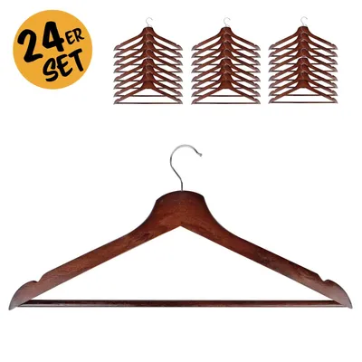 Produktbild von Holzkleiderbügel 24er Set braun Kleiderbügel Natur Hosenstange Garderobenbügel
