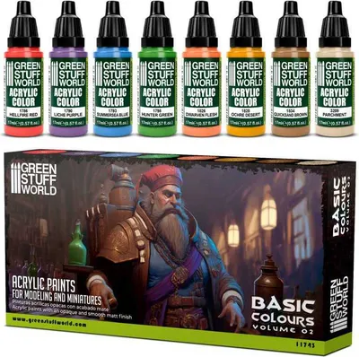 Produktbild von Green Stuff World GSW11743 - Farbset - Basisfarben 02 (8x17ml) - Neu