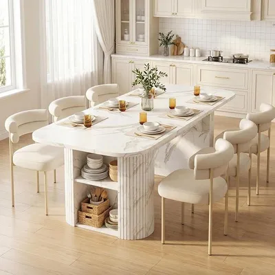 Productafbeelding van Uitschuifbare eettafel met opbergruimte, 160-200 cm, witte keukentafel