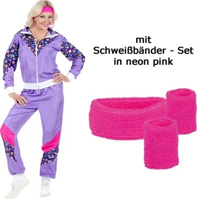 Produktbild von Violetter 80er Jahre Damen  Jogginganzug 80er Jahre mit Schweißbänder S - 34/36