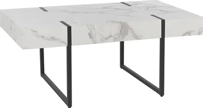 Produktbild von BELIANI Couchtisch Weiß 100 x 60 cm rechteckig Marmor Optik Metallbeine Schwarz Kaffeetisch modern elegant für Wohnzimmer