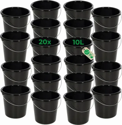 Image de Novaliv 20 pièces Seau 10L noir avec graduation - Seau de nettoyage 10 litres ⌀ 28,5 cm Pratique et polyvalent avec graduation pour le ménage & le jardin idéal comme seau de ménage, seau à eau, seau d'essuyage, Bucket