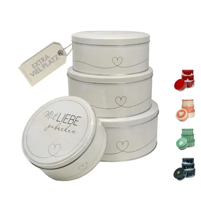 Produktbild von INSPINOVIA Keksdosen 4er Set | 4 Größen im Set | Gebäck & Aufbewahrungsdosen in bezaubernden Designs für viele Anlässe (Mit Liebe gebacken)